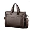 Evrak çantaları erkek el iş çantası yumuşak deri bilgisayar omuz crossbody dizüstü evrak çantası
