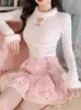 Japanse Kawaii Lolita Mini Rok Vrouwen Winter Kant Casual Elegante Zoete Vrouwelijke Hoge Taille Bandage Koreaanse 2023 240113