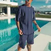 Men's T Shirts 2024 Summer Fashion Two-Piece Set Short Sleeve Shorts Loose Plaid Print Simple Outdoor Daily Casual Sweatshirt