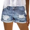 2023 Summer denim kort mode rippade hål rullade jeans shorts byxor med fickor streetwear kvinnlig casual 240113