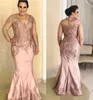 Plus Size Dusty Pink Mother of Bride Groom Dresses Vintage Sheer Long Sleeve Appliques Beads Long Satin Mother Evening Gowns 2023C4154994