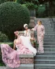 Robes décontractées jardin 3D fleur dentelle droite longue mariée à la fête voir à travers manches bouffantes jolies femmes maxi