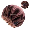 Nytt justerbart dubbellager Satin Bonnet Nightcap Round Haircare Shower Caps Women Elastic Band Cap Hair Styling Accessories