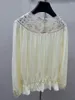 Chemisiers en soie pour femmes, hauts Style Fashoin, dentelle au Crochet brodée, manches longues, élégant, haut ample, printemps 2024