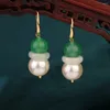 Boucles d'oreilles pendantes mode coréenne ethnique perle cristal Vintage Style chinois pierre verte goutte bijoux pour femmes