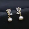 Dangle Oorbellen Natuurlijke Zoetwaterparel Vlinder Kristal Kwastje Eardrop Voor Vrouwen Charm Sieraden Zoete Romantiek Party Accessoires Cadeau