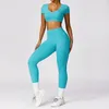 Frauen Zweiteilige Hosen Gym Set Trainingsanzug Yoga Workout Kleidung Kurzarm Trainingsanzug Für Fitness Tragen Weibliche Casual Sport Outfit