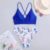 Women's Swimwear Two Piece Swimsuit Women Flower Print Split Sets Plus Size Beachwear Bikini Swimsuits For Teen Girls Sport Bachwear