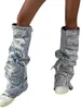 Симпатичные женские джинсовые гетры с пряжками — стильные носки до бедра в готическом стиле Харадзюку, которые идеально смотрятся выше колена 240113