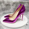 Dress Shoes Glossy Purple Women Patent Pointy Toe High Heel Wedding Party 8cm 10cm 12cm Ladies Shiny Stiletto Pumps