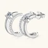 Studörhängen Real D Color 4mm Moissanite Piercing Ear Cuffs 925 Sterling Silver Double Half Hoops For Women Fine Jewelry Gifts