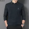 Herren Winter Verdickte Gefälschte Zweiteilige Poloshirts Tops Mode Business Casual Streifen Warme Pullover Bodenbildung für Männer 240113