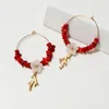 Dangle Earrings Fringed Hand Woven Fashion Circle Beading Simplicity Red Gravel Bohemia Alloy Ma'am Rice Bead