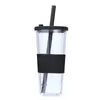 24oz Bubble Tea Tumbler Plastic Smoothie Tumbler With Straw and Silicone Lid återanvändbar Boba Cup dubbel vägg Iced Coffee Tumbler 240113