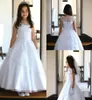 Cute White first holy communion dresses Scoop Cap Sleeves Lace Crystal Flower Girls Pageant Dresses Modern Arabic Kids Inexpensive2428076