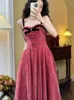 Casual Dresses Women Evening Fairy Dress Vintage Elegant ärmlöst Bandage Party A-Line For Nightclub Long Fit Velvet 2024