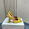 디자이너 신발 Amina Muaddi 디자이너 샌들 크리스탈 모조 다이아몬드 보우 버클 버클 장식 슬링 백 펌프 10cm 하이힐 샌들 35-42 여자 드레스 신발