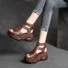 Sandálias 7cm plataforma mulheres retro sapatos verão ajustável casual gladiador chunky marrom senhoras praia sandalias