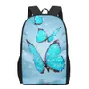 Çantalar mavi rüya kelebek 3d baskılı okul çantaları kızlar çocuklar için çocuklar kitap çantaları kadın erkekler gündelik sırt çantaları genç depolama sırt çantası