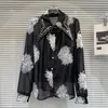 Kadınların bluzları işlemeli çiçek kıvılcım elmas elmaslar yaka zarif sosyalit gömlekleri kadınlar için moda 2024 bahar üstleri