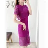 Party Dresses Women's Lace Dress 2024 Summer & Spring Transparent Elegant Ladies Short Sleeved Hollow Out See Through