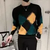 Maglioni da uomo Maglione lavorato a maglia Maschile Colletto tondo Abbigliamento Girocollo Pullover nero Argyle Plaid Loose Fit Lana Coreano 2024 Autunno Divertimento Collo X