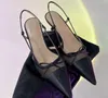 Femmes Slingbacks Sandales Designer En Peau De Mouton Talons Aiguilles Glisser Bouts Pointus Chaussure De Mariage Élégante Classique Noir