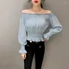 Frauen Blusen 2024 Sommer Mode One-schulter Top Korea Casual Bluse Lose Hemd Solide Tops Falten Chiffon Nette blusas 27688