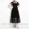 Sukienki swobodne modne czarne koronkowe kobiety Sheer szyi linia liniowa spódnica specjalna sukienka wieczorna formalna suknia koktajlowa