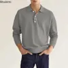 ربيع الخريف رجال الصلبة vneck longsleeved tshirts الأزياء الزر غير الرسمي قمم القمصان في الهواء الطلق للبولو للرجال 240113