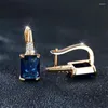 Rug Oorbellen Leuke Vrouwelijke Donkerblauwe Steen Charme Goud Kleur Clip Voor Vrouwen Vierkante Kristallen Zirkoon Bruiloft Sieraden