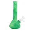 7.4 '' Resplandor en la oscuridad tubo de mano de silicona vaso de precipitados bong cachimbas impresión irrompible con recipiente de vidrio para plataformas petrolíferas dab fumar bongs de agua pieps