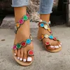 Sandalen Frauen Mode Bunte Casual Schuhe Flache Sommer Floral Muster Zehenring Slingback Strand Alias De Mujer