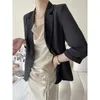 Ternos femininos preto terno jaqueta chiffon blazers feminino 2024 meia manga primavera outono estilo coreano casual high-end fino casacos retos