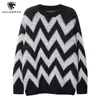 Contrasterende gestreepte gebreide trui voor heren High Street Diamond Check Pullover Oversized losse verdikte truien Trendy hiphoptops 240113