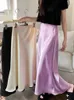 Элегантные женские юбки с высокой талией, шелковая атласная юбка, женская мода, однотонная, фиолетовая, длинная для женщин, 2023, 240113