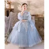 Nouvelle robe de bal bleue Organza Flower Girl Flowers Flowers Breads Crystals Tiers Toddler Pageant Robes For Weddings Holy Communion Robes 403