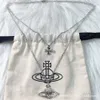 girocollo vivianeismo westwoodism collana di qualità Collana con teschio a croce a doppio strato Collana con catena a maglione a strati Saturno Edizione33232