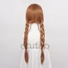 Halloween Women Princess Anna Brown Braids Adult Party Synthetic Hair Cap 240113