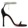 Amina Muaddi Iman Sandals Shoes Women Stiletto Heel Sliver Black Crystal Strap調整可能ロブスタークラスプエレガントなブライダルウェディングドレスハイヒールEU35-43