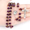 Ожерелья с подвесками фиолетового цвета, винтажное ожерелье с крестом Марии, стеклянные хрустальные бусины, католические четки, молитвенные бусины, религиозные украшения