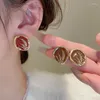 Pendientes de tuerca Minar temperamento Color café rojo esmalte oreja moneda redonda para mujer aleación chapada en oro joyería al por mayor