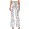 Women's Pants See-through Sequin Trousers High Waist Flared Hem For Nightclub Party Performance Women