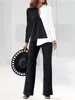 Women's Two Piece Pants Color Matching Suit Women Spring Wide Leg V Neck Long Sleeve Top Trousers Set Lady Business Attire Elegant