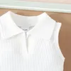 Conjuntos de roupas da criança do bebê menina saia verão outfits com nervuras sem mangas lapela colarinho colete tanque plissado mini 2 peça conjunto roupas