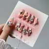 Handgemaakte luxe lange druk op nagels oranje bloem aangepaste kunstontwerp draagbare kunstmatige sticker tip volledige dekking 240113