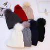 Femmes hiver Bonnet doux épais bonnets polaire doublé double couche fausse fourrure Pom tricoté chapeaux mode Sports de plein air Skullies Ca 240113
