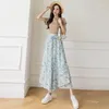 Rokken 2024 lente zomer chiffon bloemen ijszijde wijde pijpen broek dunne vrouwen losse en rok negen leggings meisjes