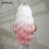 Emmor Ombre White Pink Synthetic Wavy s no Bangs for Women Daily Cosplay Party Lolita Use Heat Resistant Fiber Hair 240113