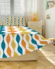 Jupe de lit géométrique jaune Turquoise, imprimé médiéval, couvre-lit ajusté avec taies d'oreiller, housse de matelas, ensemble de literie, drap